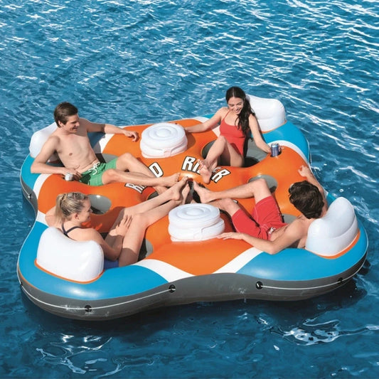 4 People Inflatable Island Water Floating Boat Bed Row Dock Floats Floating Rest Deck Row For Swimming Water Chaise