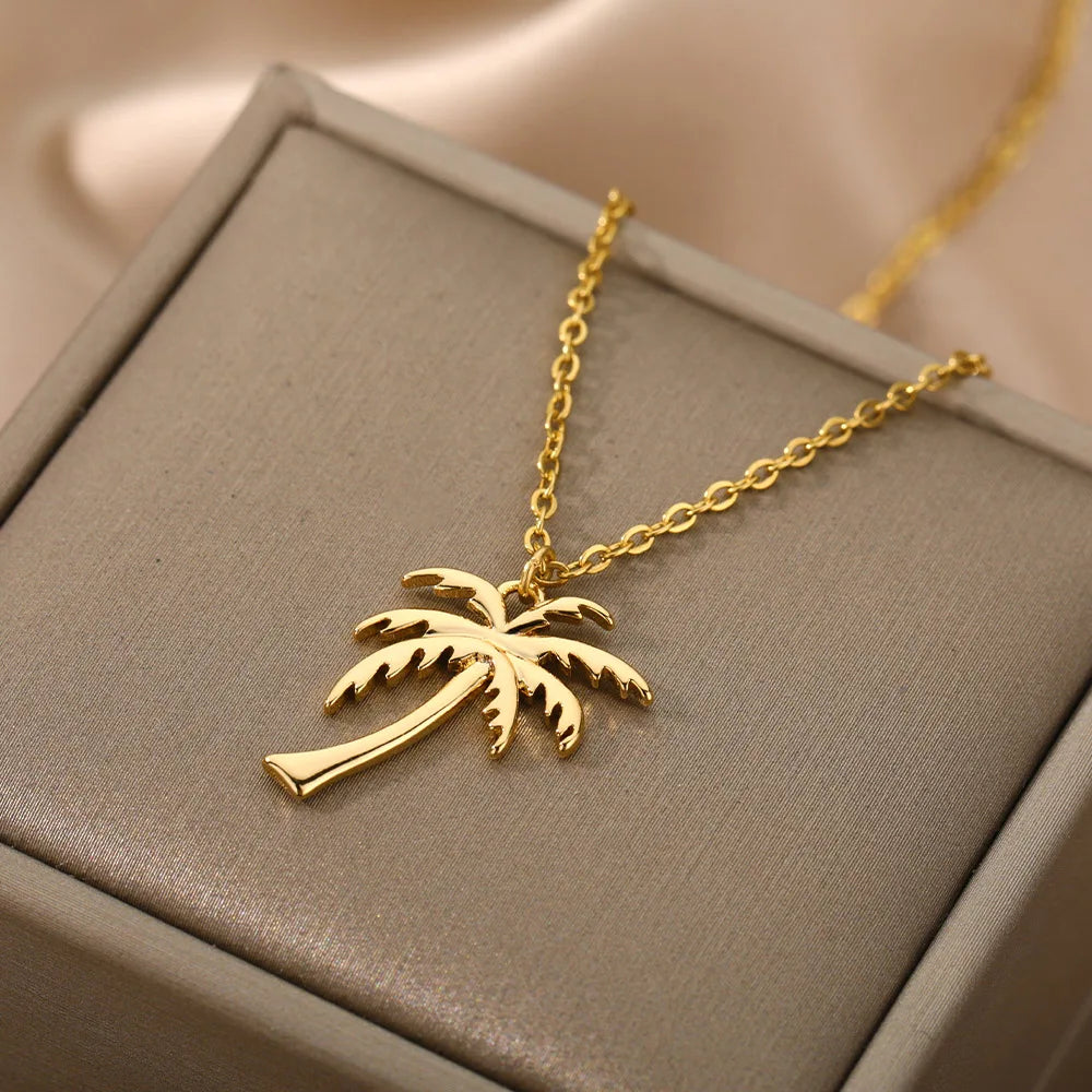 Palm Tree Pendant Necklace for Women Men Goth Aesthetic Coconut Tree Choker Chain Necklace Stainless Steel Jewelry Gifts