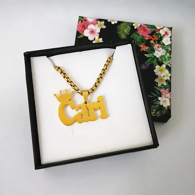 Personalized Customized Name Crown Necklace Stainless Steel Jewelry Custom Baby Chain Necklace For Women Men Birthday Gift