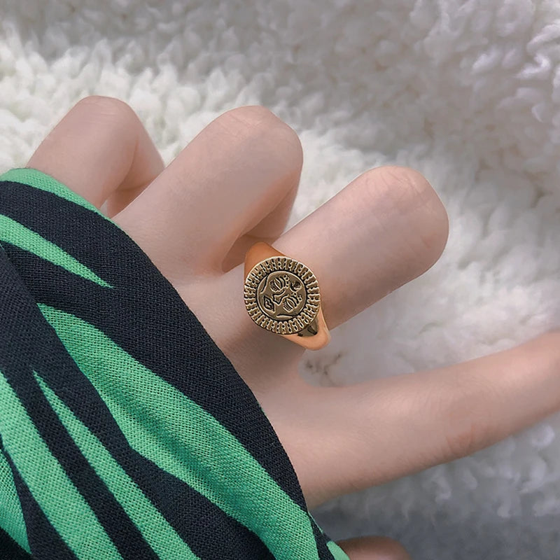Aesthetic Rings For Women Vintage Stainless Steel Sun Face Punk Couple Ring Fashion Exaggeration Jewelry Gothic Accessories Gift