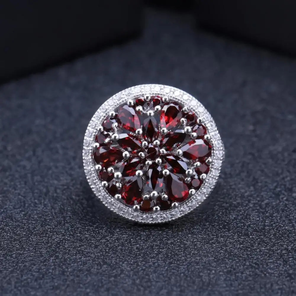 GEM'S BALLET 11.65Ct Natural Red Garnet Earrings Cocktail Ring Set 925 Sterling Silver Gemstone Vintage Jewelry Set  For Women
