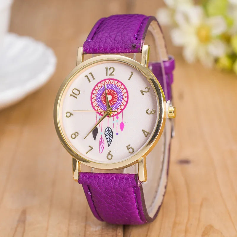 Dream catcher quartz watches women; s frequencies of clock watch mujer female leather strap