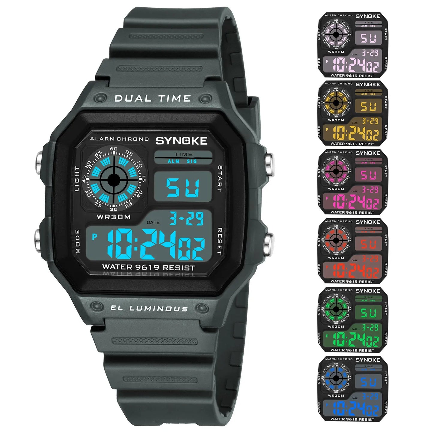 SYNOKE Military Sports Watch Digital Watch LED Men Clocks Relojes Deportivos Waterproof Luminous Alarm Clock Male 2019
