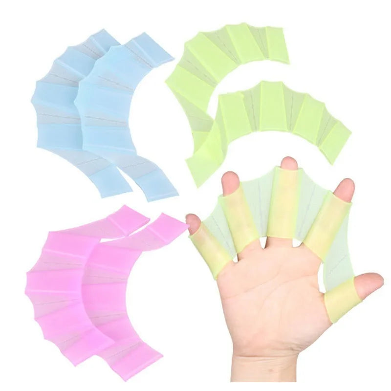 1Pair Unisex Frog Type Silicone Girdles Swimming Hand Fins Flippers Palm Finger Webbed Gloves Paddle Water Sports Adult Children