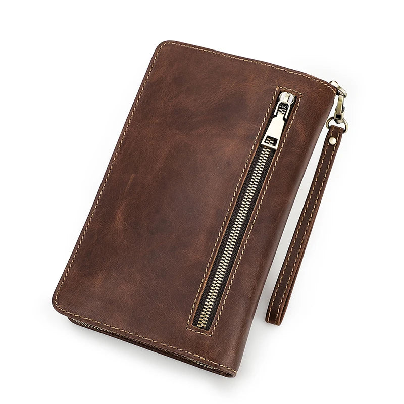 CONTACT'S Men's Clutch Bag Large Capacity Genuine Leather Male Wallet Bag Zipper Card Purse Document Holder Passport Cover Walet