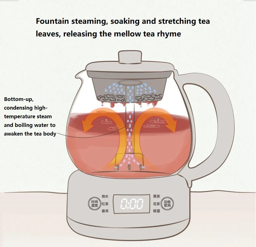 1L Kitchen Electric Kettle Home Appliances Automatic Teapot Glass Tea Steaming Cooking Machine 220V Tea Pot