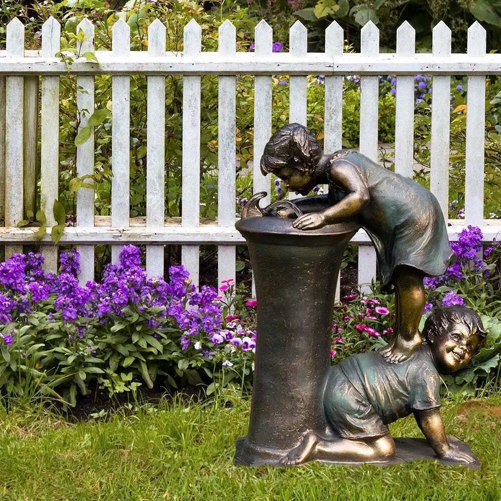 Retro Indoor/Outdoor Girl and Boy Garden Decor Statue Kids Shape Resin Fountain Figurine Garden Sculpture Yard   Decoration