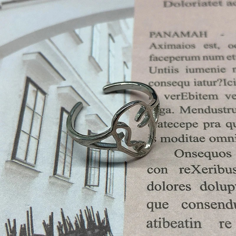 Aesthetic Rings For Women Vintage Stainless Steel Sun Face Punk Couple Ring Fashion Exaggeration Jewelry Gothic Accessories Gift