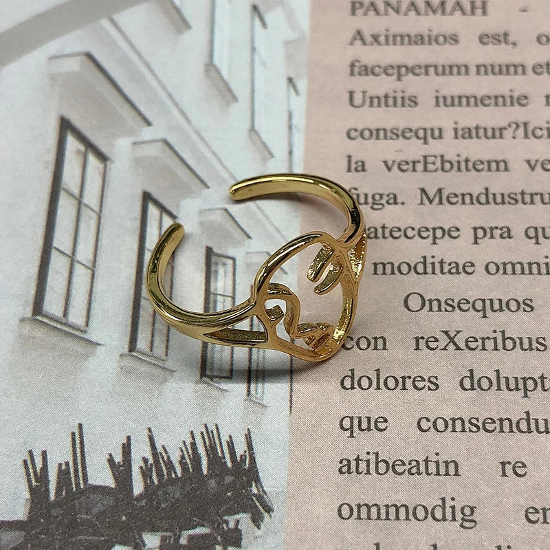 Aesthetic Rings For Women Vintage Stainless Steel Sun Face Punk Couple Ring Fashion Exaggeration Jewelry Gothic Accessories Gift