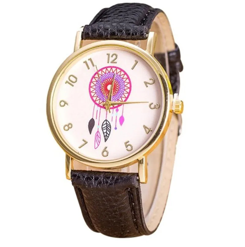 Dream catcher quartz watches women; s frequencies of clock watch mujer female leather strap