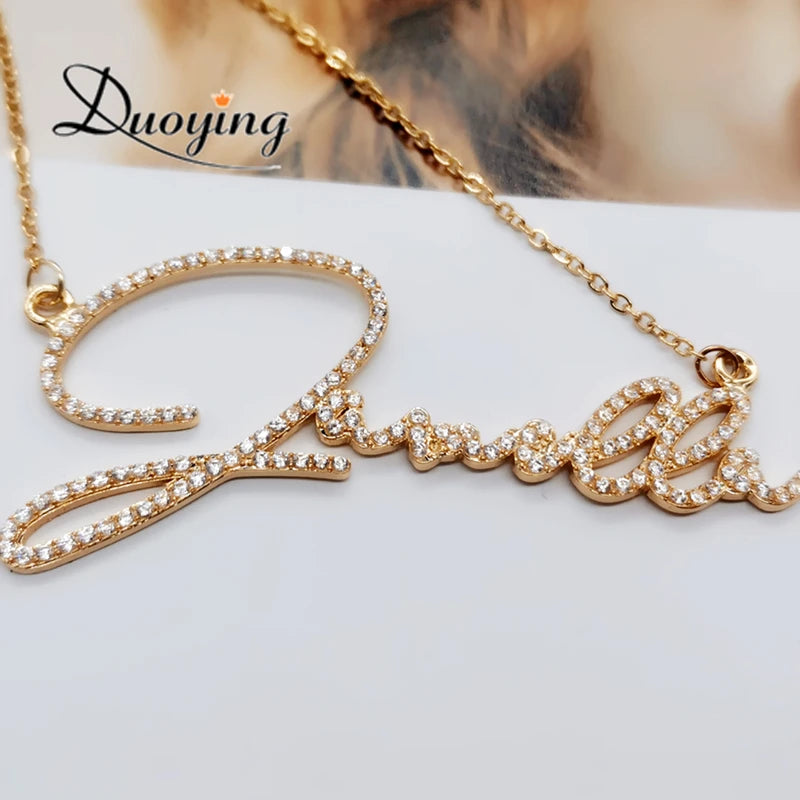 Duoying Zirconia Initial Letters Necklaces Women Personalized Necklace with Names Crystal Pendant Necklace Mom Gift