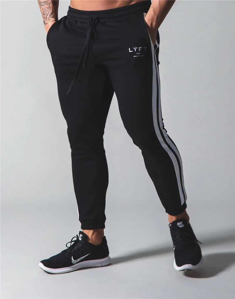 Side Striped Pants Men Running Sweatpants Bodybuilding Track Pants Gym Fitness Training Sport Trousers Male Cotton Skinny Pants