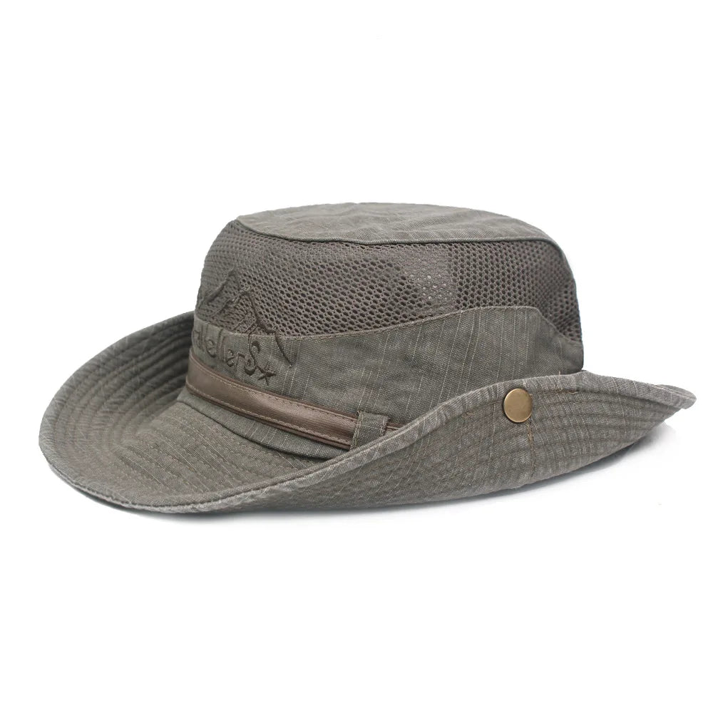 Outdoor Bucket Hat Men Summer Breathable Panama Cap Cotton Jungle Fishing Mesh Hat Hiking Beach Sun Protector Caps For Men's