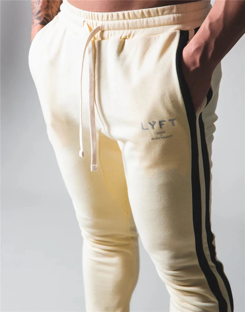 Side Striped Pants Men Running Sweatpants Bodybuilding Track Pants Gym Fitness Training Sport Trousers Male Cotton Skinny Pants
