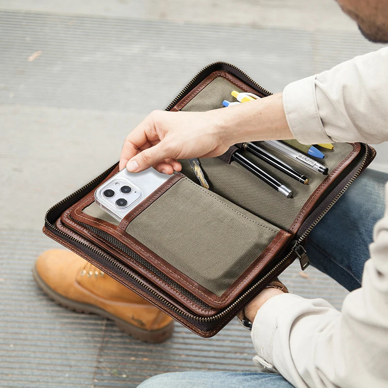 CONTACT'S Men's Clutch Bag Large Capacity Genuine Leather Male Wallet Bag Zipper Card Purse Document Holder Passport Cover Walet