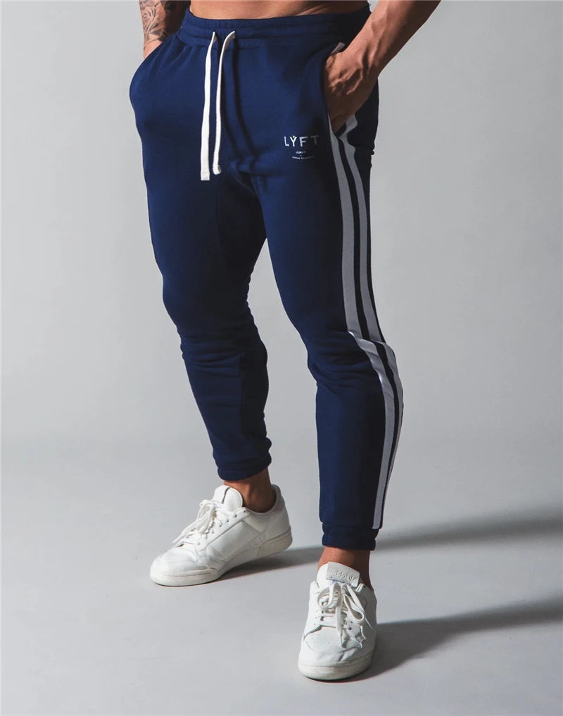 Side Striped Pants Men Running Sweatpants Bodybuilding Track Pants Gym Fitness Training Sport Trousers Male Cotton Skinny Pants