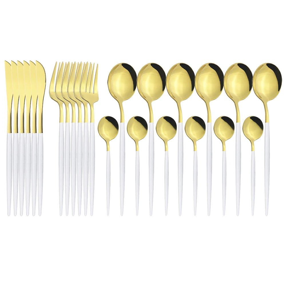New 24Pcs Mix Color Dinnerware Set Stainless Steel Cutlery Set Dinner Knife Fork Spoon Luxury Flatware Party Kitchen Silverware