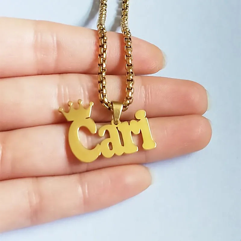 Personalized Customized Name Crown Necklace Stainless Steel Jewelry Custom Baby Chain Necklace For Women Men Birthday Gift