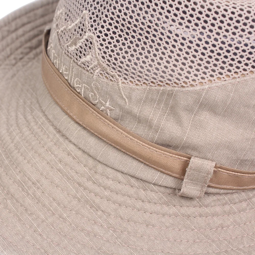 Outdoor Bucket Hat Men Summer Breathable Panama Cap Cotton Jungle Fishing Mesh Hat Hiking Beach Sun Protector Caps For Men's