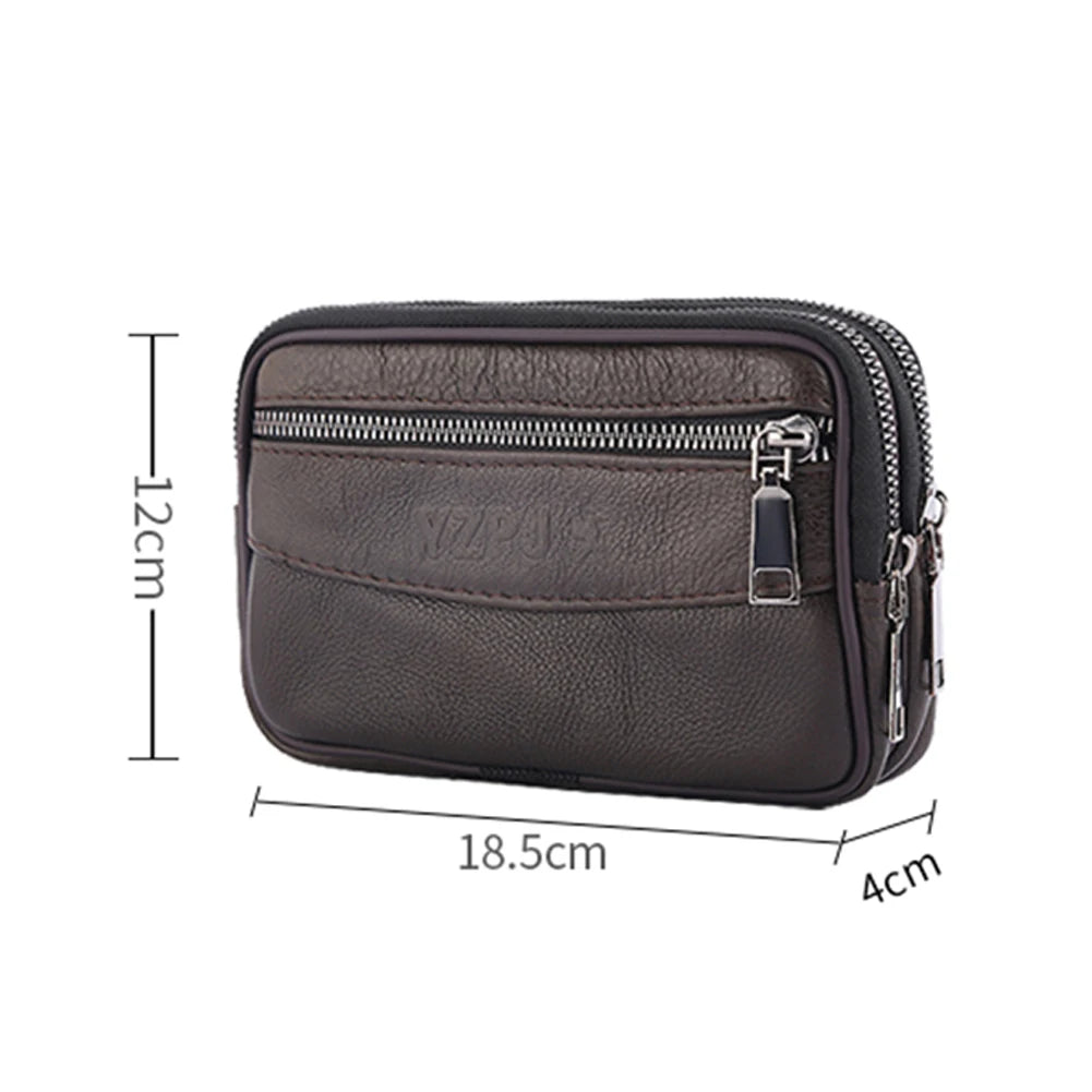 Men Leather Waist Bag Large Capacity Belt Bag Brown Shoulder Bags Crossbody Bags Multi-layer Buckle Mobile Phone Bag Bum Pouch