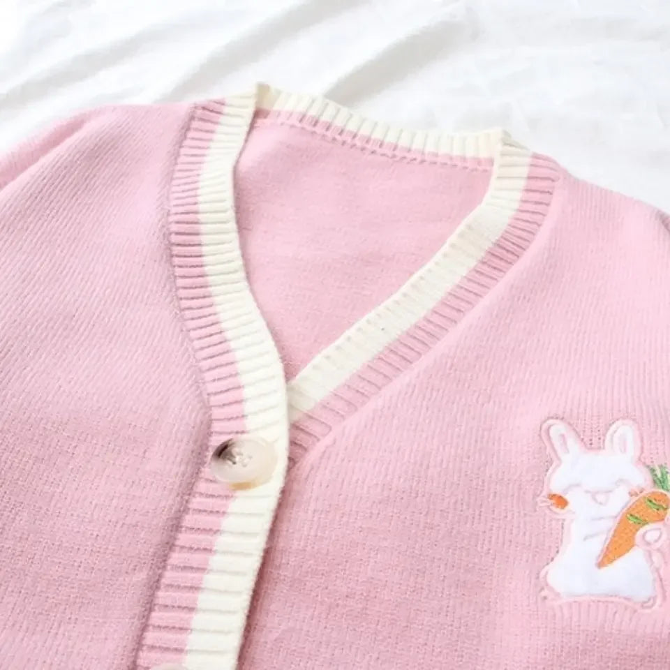 Korobov Korean Sweet Chic Women Sweaters Japanese V Neck Long Sleeve Cute Cardigans 2025 New Embroidery Cardigan