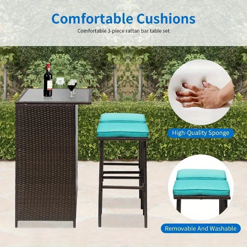 A three-piece outdoor bar set Terrace wicker counter high table set Solid frame