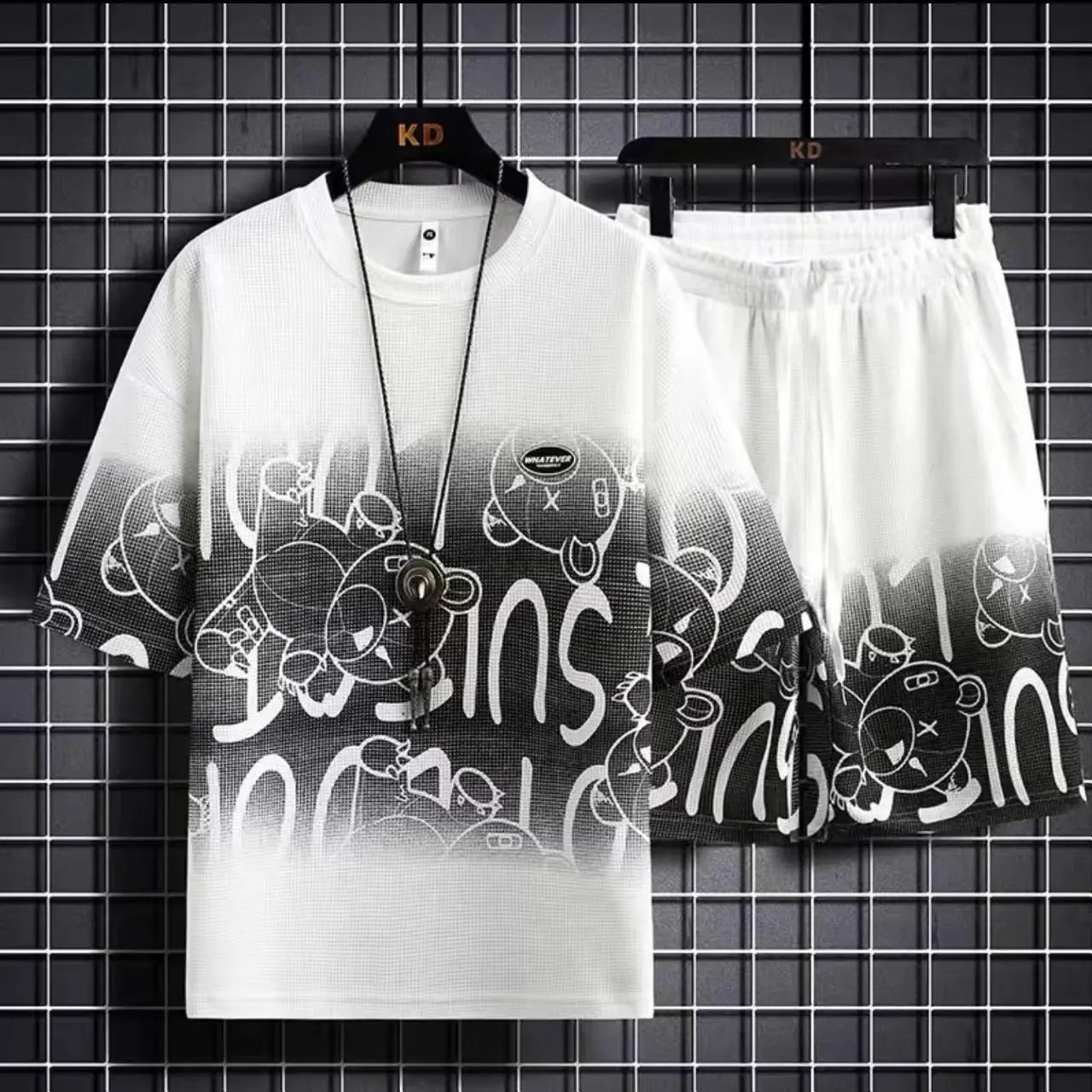 Summer Tshirt Shorts 2 Pieces Set White Tracksuit Men's 3D Letters Vintage Streetwear Creative Pattern Men Sets Short Outfits
