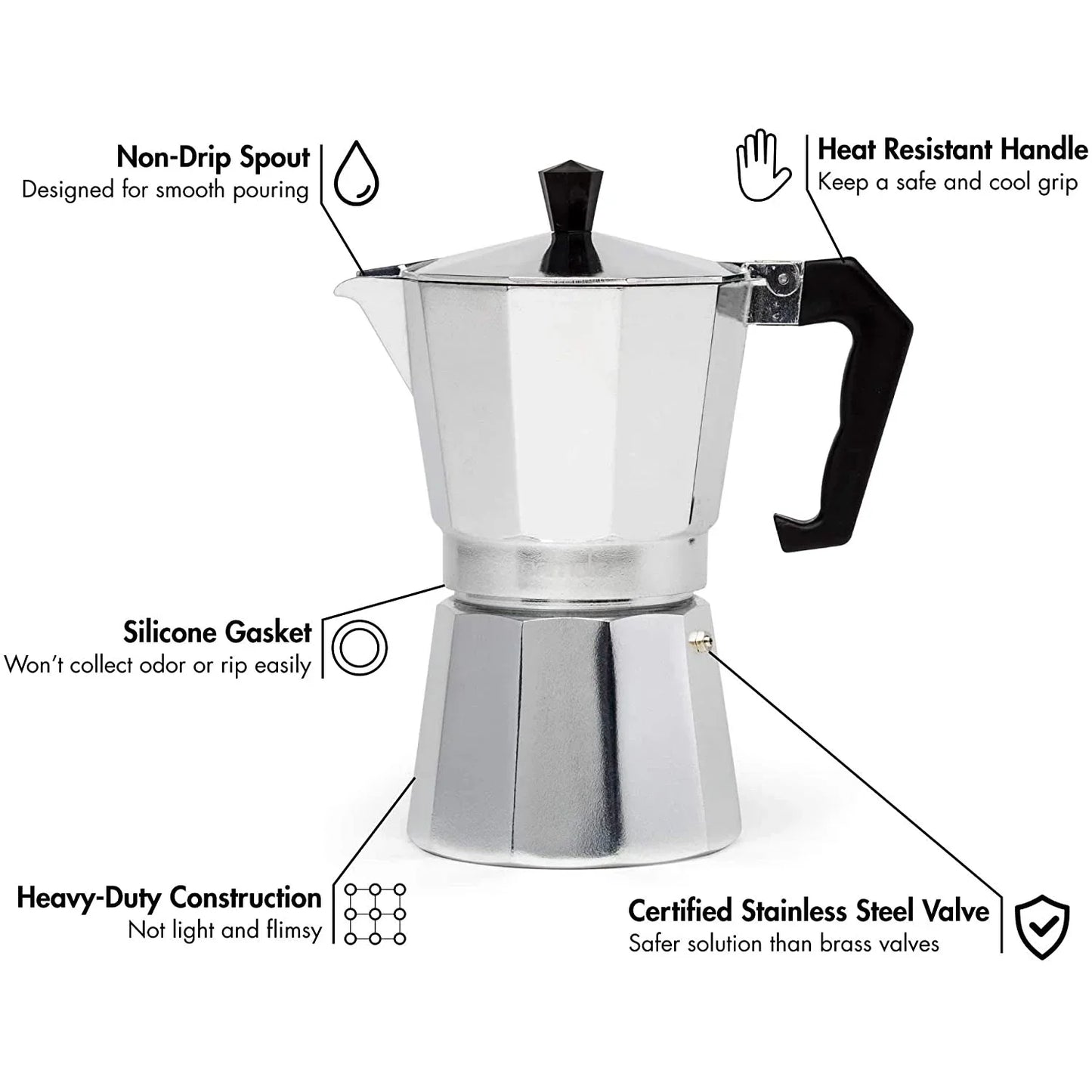 Electric Espresso Coffee Maker Moka Pot 50/100/150ml - Durable and Practical Coffeeware