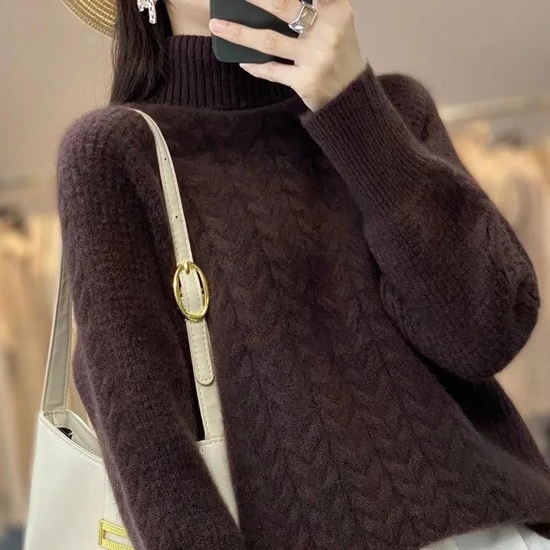 Fashion Cashmere Turtleneck Sweater Women 2024 New Autumn Winter Pullover Jumper Pull Femme Streetwear Casual Knitted Sweater