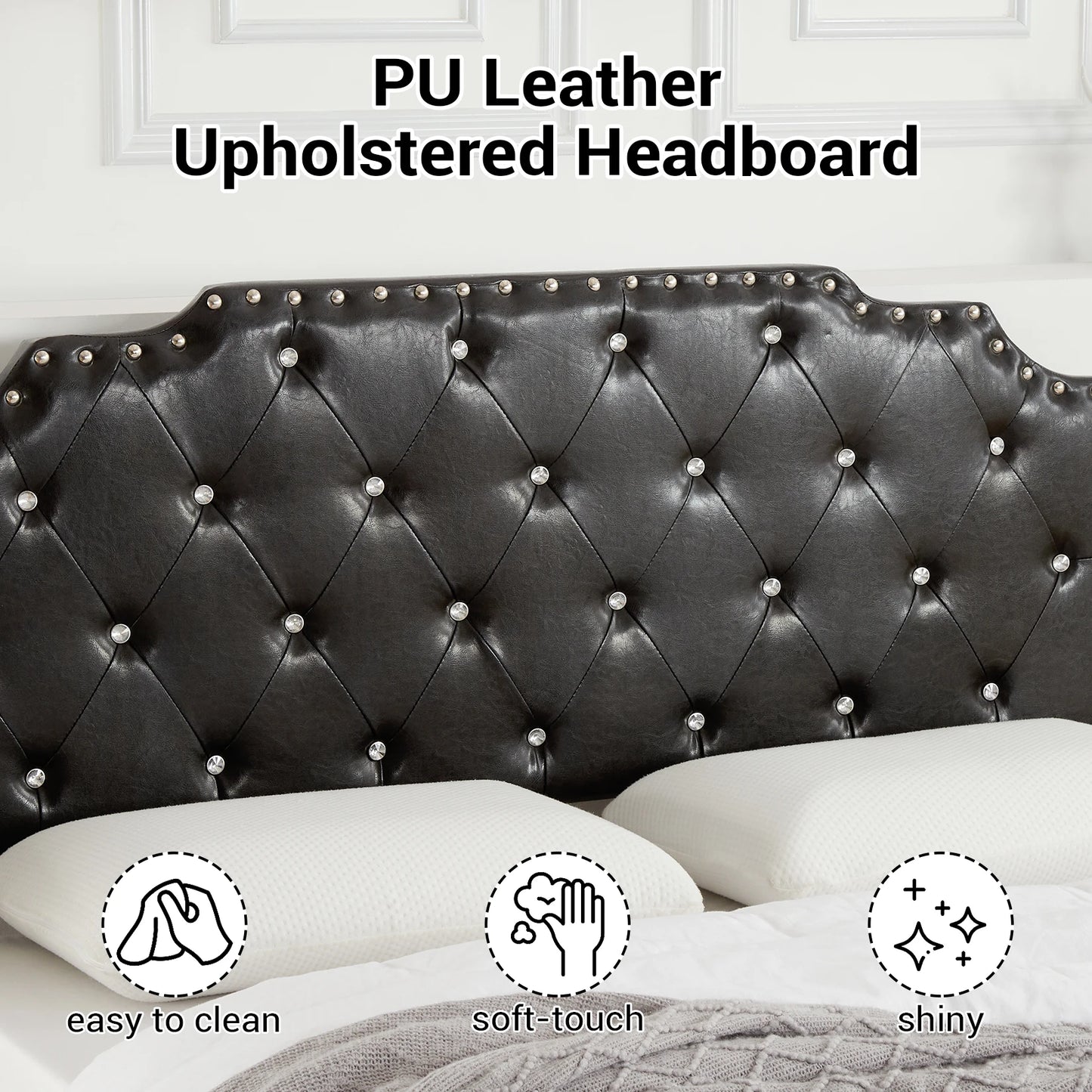 Full Size Bed Frame with Headboard PU Leather Upholstered Bed Frame Platform No Box Spring Needed