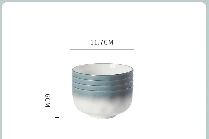 4 PCS Ceramic Bowl Dish Gift Set Home Advanced Thickened Dish Bowl Cutlery Set Gradient Color Tableware