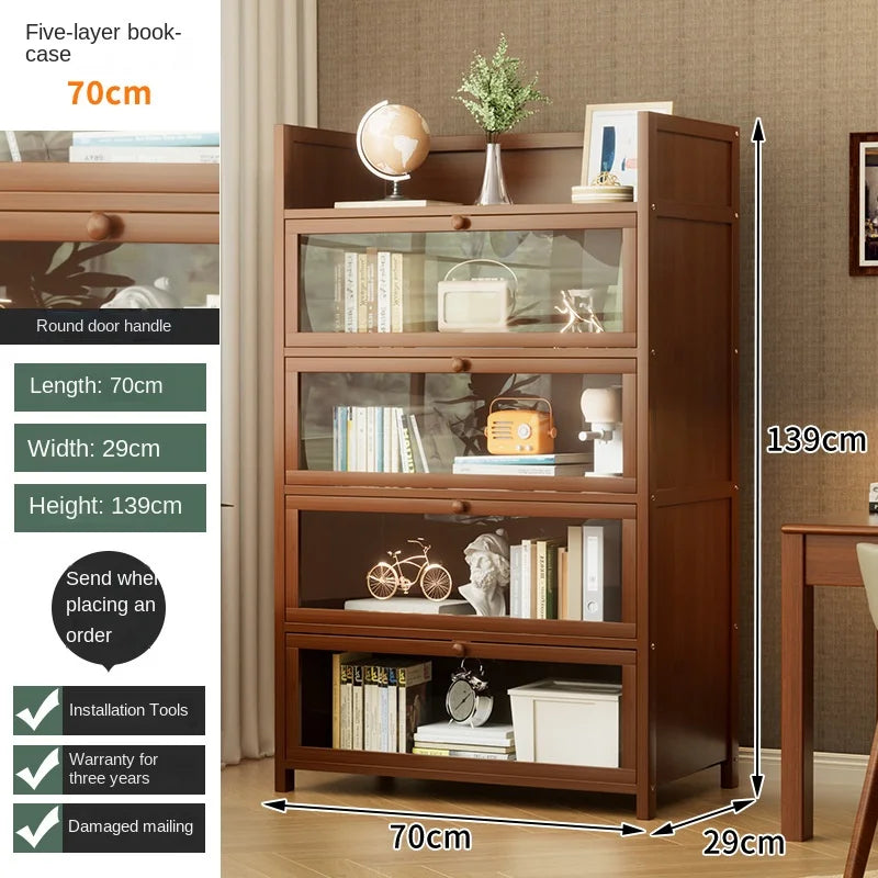 Bookshelf, bookcase, dust-proof floor-standing storage rack, household children and students storage rack with doors