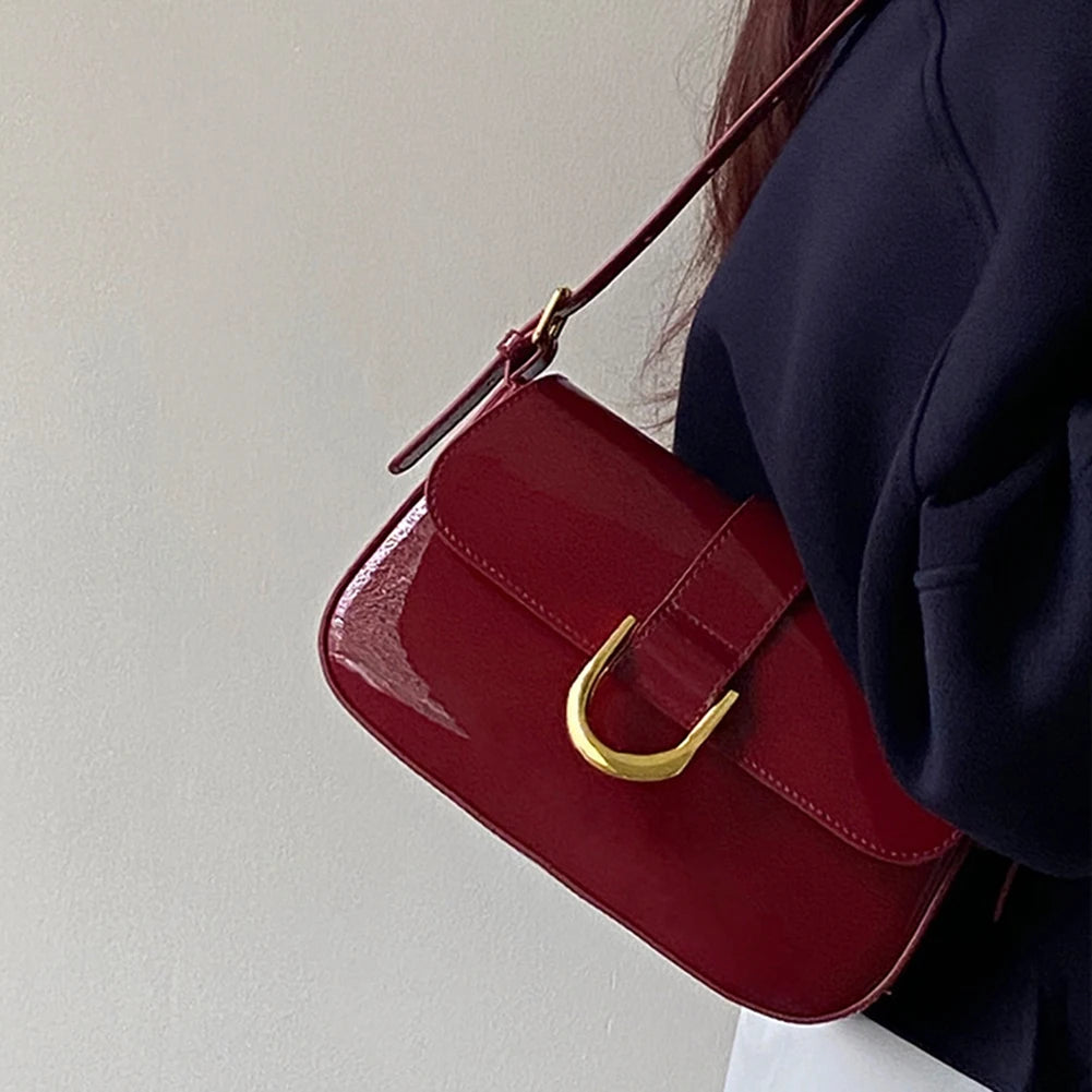 Women Buckle Hobo Bag Fashion Messenger Bag Strap Adjustable Patent Leather Shoulder Bag Vintage Tote Handbag Girl Stylish Purse
