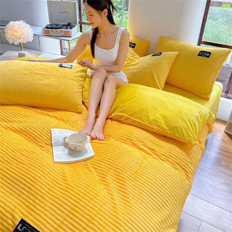 Winter Thick Velvet Duvet Cover Warmth Solid Color Bedding Set Double Quilt Cover Twin Queen King Comforter Cover 220*240cm