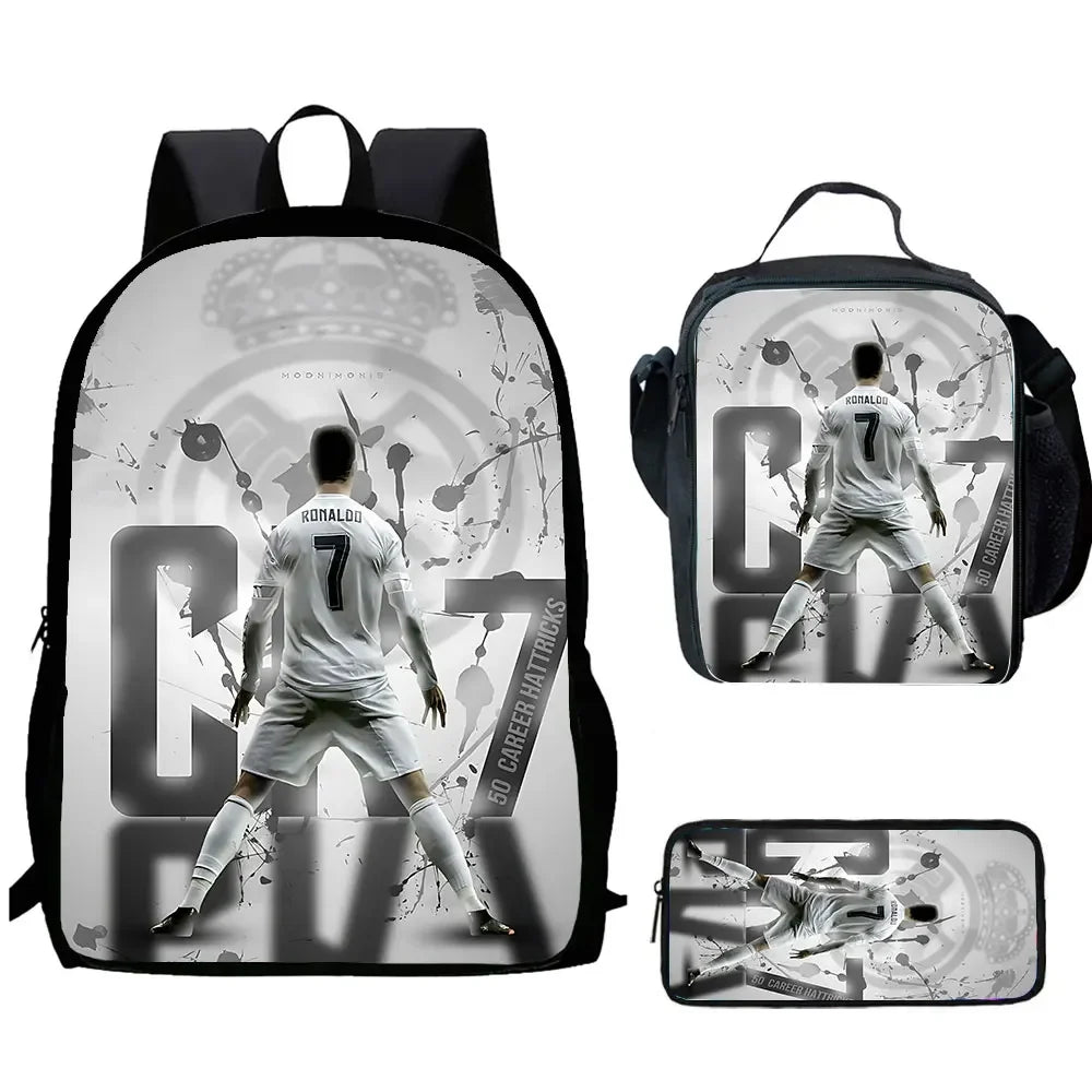 Cartoon C-CR7 Football-Stars Child School Backpack With Lunch Bags Pencil Bags School Bags for Boys Girls Best Gift