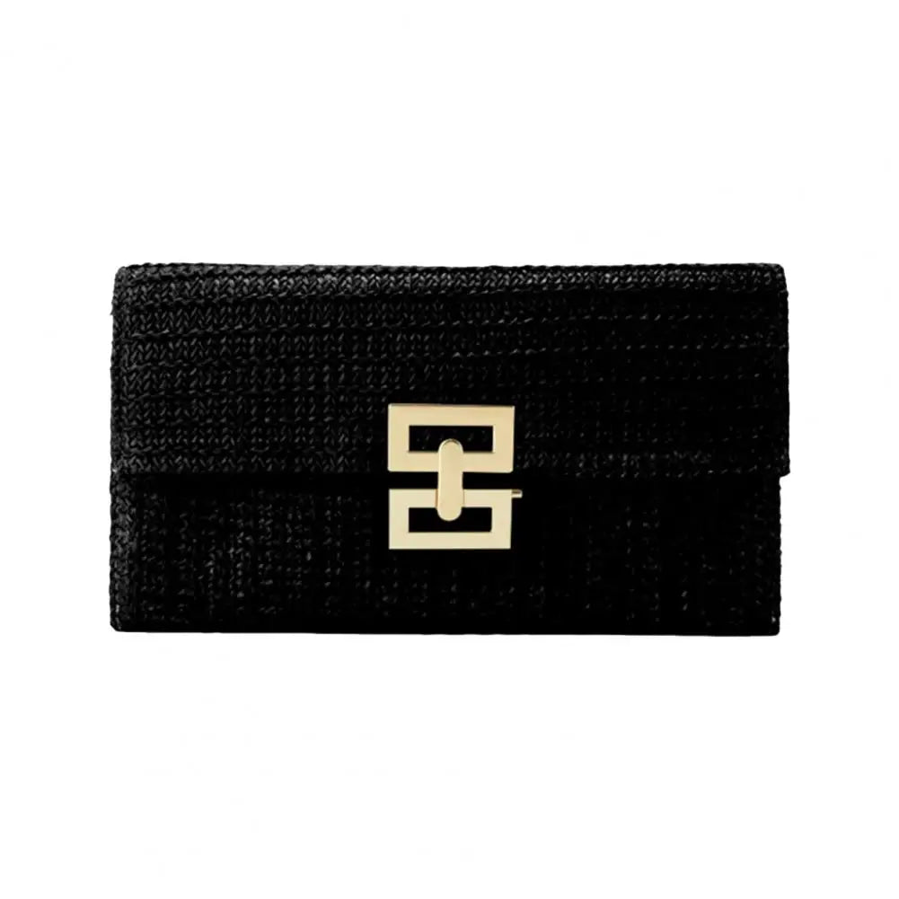 Foldable Women Clutch Bag Envelope Shape Portable Bohemian Style Clutch Double-layer Straw Braided Summer Beach Vacation Handbag