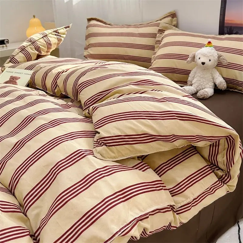 Green Grid Duvet Cover Set Ins Soft Bed Sheet Pillowcases No Filler Twin Queen Size 2024 New Spring Adult Kids Bedding Linens