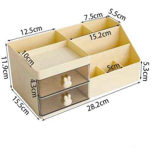Desktop Cosmetic Storage Box with Drawers And Pen Holder Office Desk Organizer Stationery Rack for Desktop Organization