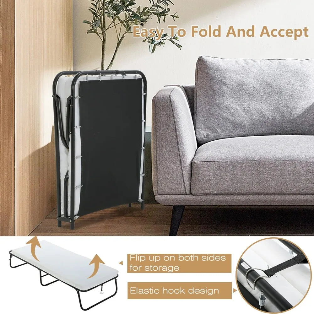 Guest folding bed Portable bed folding bed frame, with 3.9 inch comfortable foam mattress, solid frame L77 * W31 * H12 inches