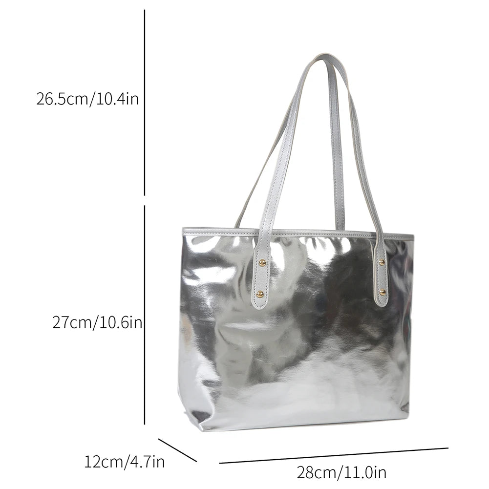 Luxury Designer Bag Women Handbag Large Tote Sliver Gold Shoulder Bag Simple Handle Handbags Solid Color Soft Shopper Purse Bag