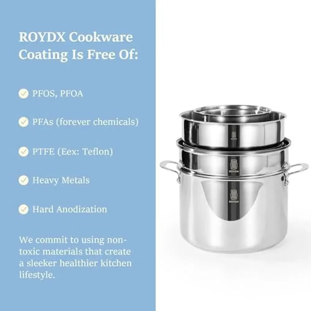 Healthy Ceramic Cookware Set Large Stockpot Steamer Stainless Pot Detachable Handles Family Party Cooking Safe Environment Even