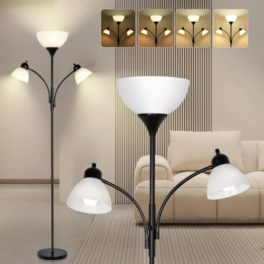 RIGLG Floor Lamps for Living Room,Standing Lamp with Stepless Dimming, 3 Lights Adjustable Reading Lights, Morden Tall Lamps