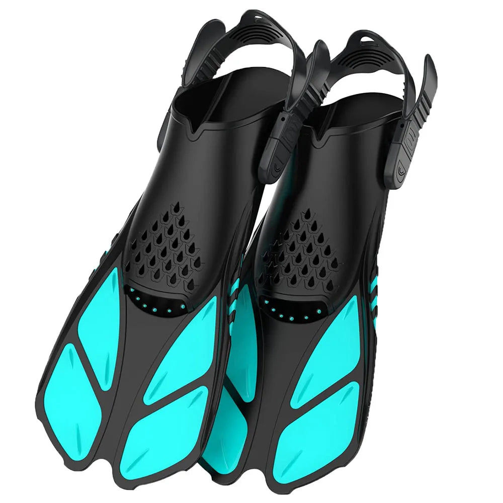 Snorkel Fins Adjustable Buckles Swimming Flippers Short Silicone Scuba Diving Shoes Open Heel Travel Size Adult Men Womens