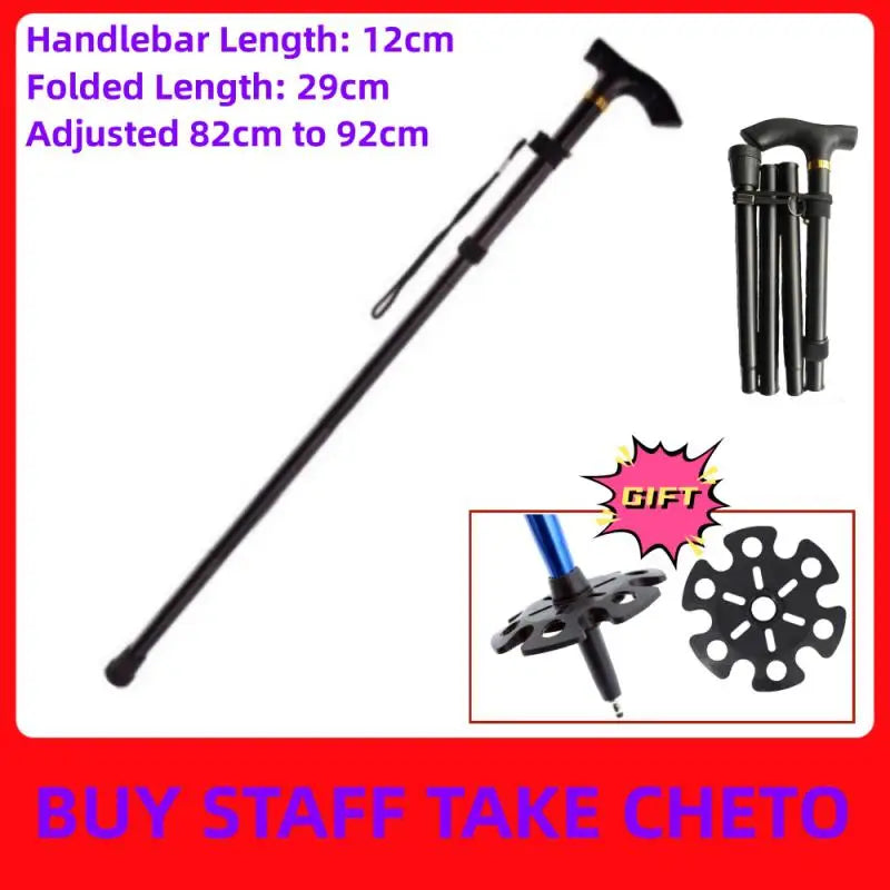 Multifunction Walking Stick Trekking Poles Telescopic Fold Crutches Hiking Stick Crutch Elderly Metal Stick Walking Cane Outdoor
