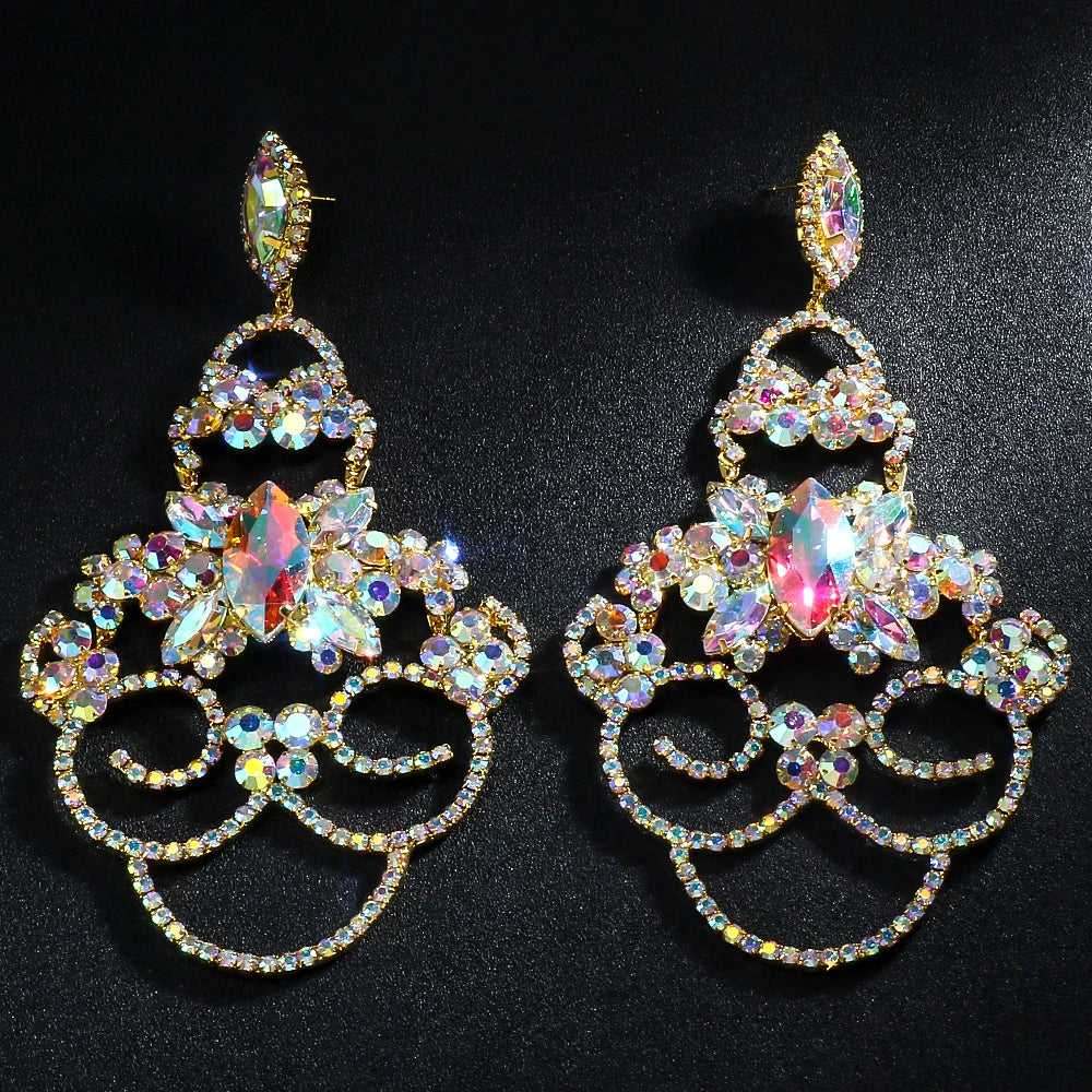 Crystal Geometric Pendant Earrings for Women Luxury Designer Vintage Trend Exaggerate Fashion Statement Accessories Jewelry Gift