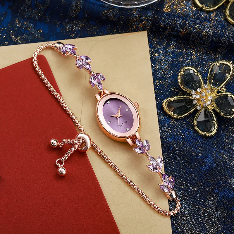 New Elegant Watch for Women Rhinestone Inlaid for Clover Lady Watches Oval Fashion Quartz Wristwatch Bracelet Clocks reloj mujer