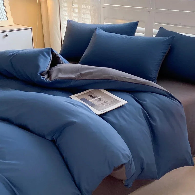 Solid Color Duvet Cover Set 100% Washed Cotton Bedding Set Super Soft Comfortable Lightweight Comforter Cover with 2 Pillowcases