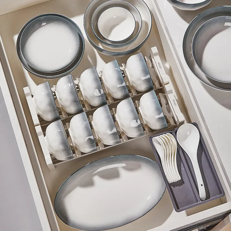 Ceramic Bowl Dish Gift Set Home Advanced Thickened Dish Bowl Cutlery Set Gradient Color Tableware