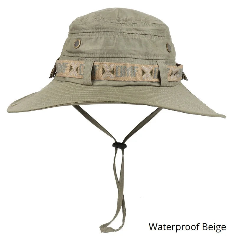 Summer Men Bucket Hat Outdoor UV Protection Wide Brim Panama Safari Hunting Hiking Hat Mesh Fisherman Hat Beach Sunscreen Cap