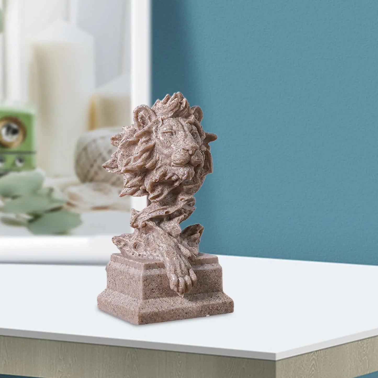 Lion Head Statue Lion Head Sculpture Handcarved Crafts Desktop Ornament Lion Art Figurine Decorative for Bookshelf Office